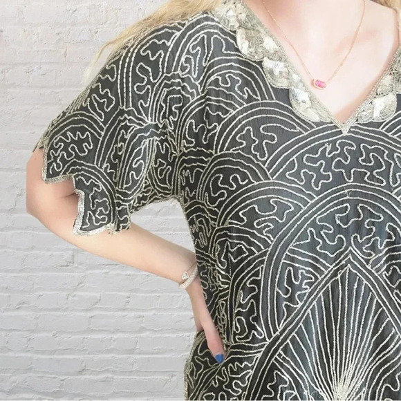 * Vintage black and silver beaded Art Deco blouse - Picture 6 of 11